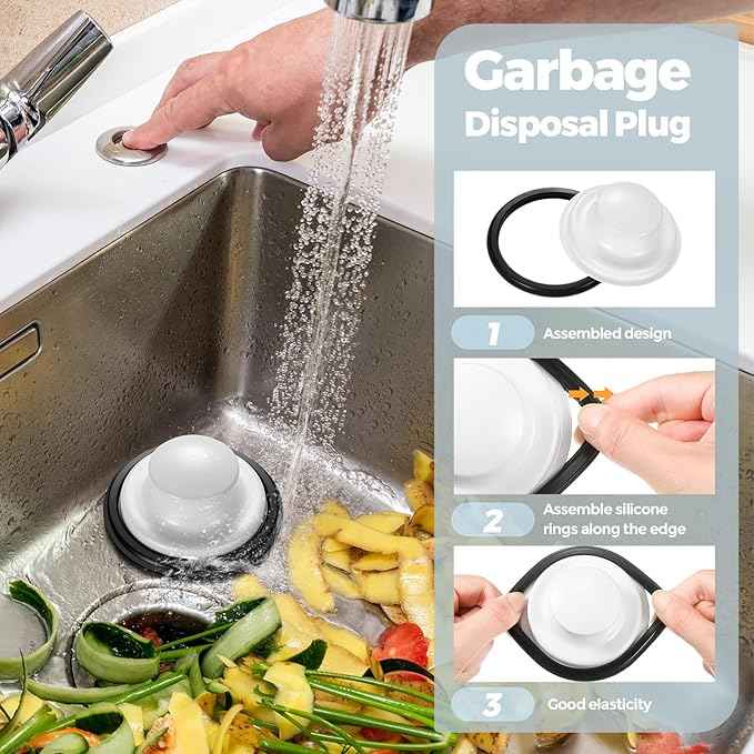 Mudder 3 Pcs Kitchen Sink Drain Strainer and Stopper Stainless Steel Garbage Disposal Plug with Handle Universal Anti-Clogging Kitchen Sink Filter Sieve Basket Strainer(Porcelain White)