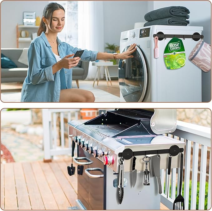 Magnetic Utensil Holder For Fridge, Heavy Duty Magnetic Coat Rack For Metal Door, Magnetic BBQ Tool Rack, Strong Magnet Bar With 6 Hooks Storage Hanger Hanging Kitchen Utensil, Coat, Towel, Grill Tool