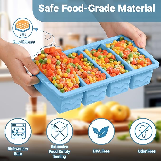 Silicone Freezer Molds for Soup with Lid, 1-Cup & 2-Cup Large Ice Cube Trays Food Storage Containers for Meal Prep, Freeze 500mL/250mL/125mL Portions – 2 Pack