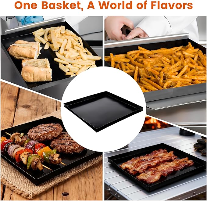 Professional-Grade 4-Pack PTFE Solid Oven Baskets, 13.5x14.5x1 Inch Non-Stick Solid Oven Trays for Commercial Kitchens & High-Volume Cooking
