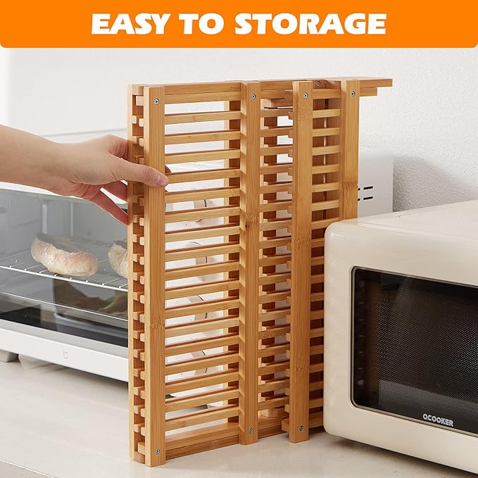 Bamboo Dish Drying Rack, 3-Tier Collapsible Wooden Dish Rack with Utensil Holder, Bamboo Dish Drainer Rack for Kitchen Counter 25pcs
