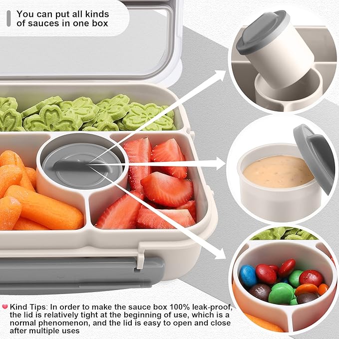 Amathley Bento Box Adult Lunch Box Kids,Lunch Containers for Adults/Kids/Toddler,5 Compartments Bento Lunch Box with Sauce Vontainers,Microwave & Dishwasher & Freezer Safe,BPA-Free (White)