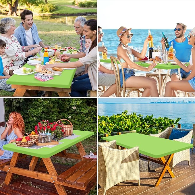 homing Rectangle Table Cloth Cover, Waterproof Polyester Elastic Fitted Tablecloth, Fits for 6 Foot Folding Tables, Washable Table Protector for Picnic, Camping, Outdoor (Lime Green, 30" x 72")