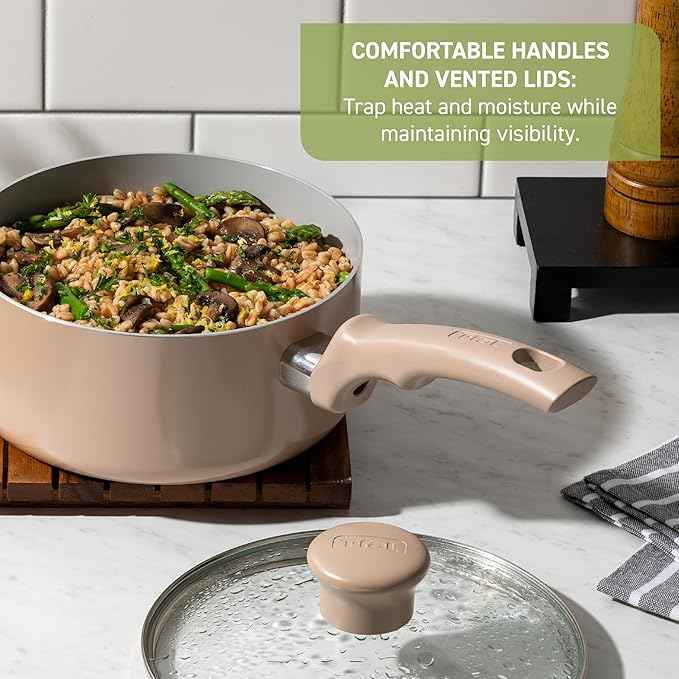 T-Fal Refresh Ceramic Nonstick Frying Pan 2-Pc Set, 8" & 10", Oven Broiler Safe up to 350°F Cookware, Ceramic Frying Pan Skillet, Pots & Pans, Mint Green