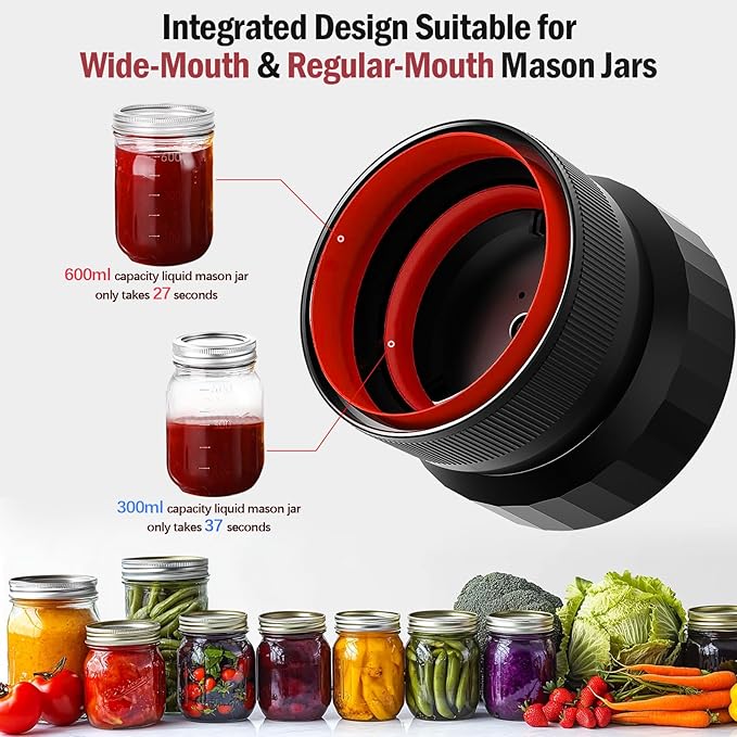 2026 Upgraded Mason Jar Vacuum Sealer, Electric Vacuum Sealer for Regular Mouth and Wide Mouth Canning Jars, Fully Automated and Portable
