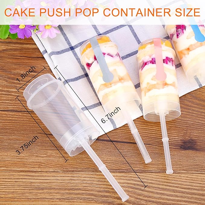 24 Pack Cake Push Pop Containers with Lids, Muti-purpose Push Pop Cake Containers, Reusable Plastic Cake Push-up Pop Shooter for Cupcake, Confetti, Homemade Ice Cream,Desserts