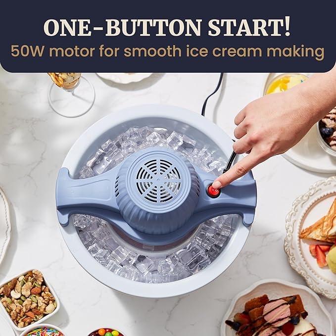 Elite Gourmet 4Qt Electric Ice Cream Maker EIM350 Delicious Homemade Ice Cream, Gelato, Sorbet, Frozen Yogurt, 4Qt Aluminum Freezing Cannister, Durable Plastic Ice Bucket, Powerful 50W, Periwinkle