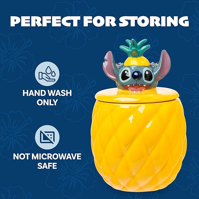 Silver Buffalo Disney Lilo and Stitch Pineapple Tropical 3D Sculpted Ceramic Cookie Snack Candy Jar (Medium)