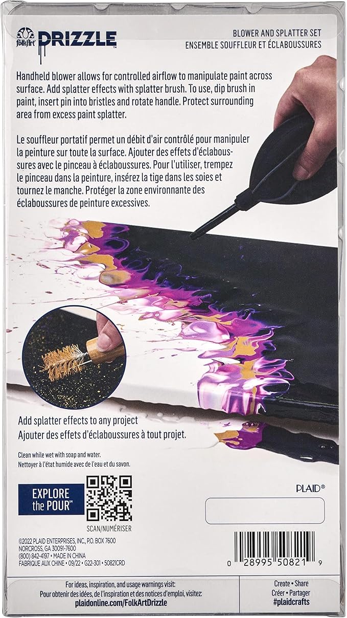 FolkArt Drizzle Blower and Splatter Set, Durable Tools Perfect for DIY Paint Pouring Arts and Crafts Projects, 50821