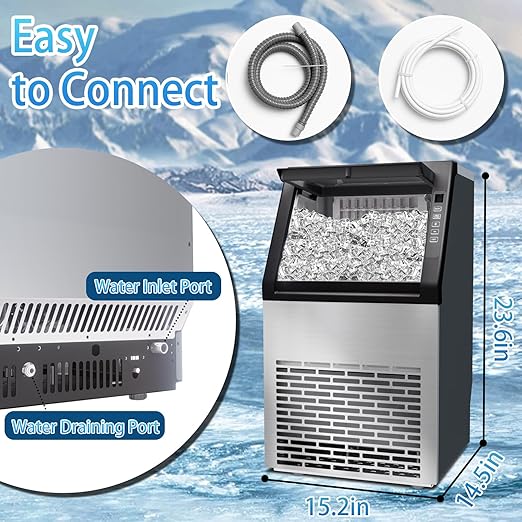 Commercial Ice Machine, 99LBS/Day Stainless Steel Freestanding Large Ice Maker, 36 Cubes in 11Mins, 24H Timer, Self-Cleaning, Ideal for Restaurant, Bars, Home and Offices