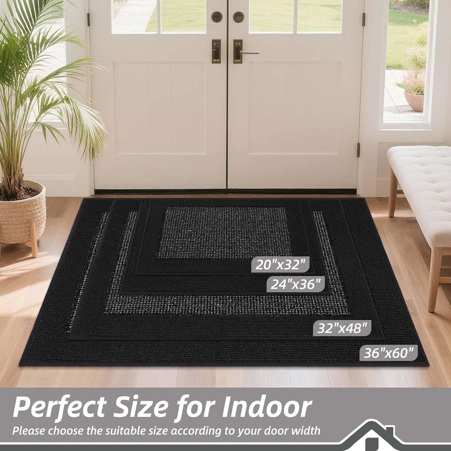 BEQHAUSE Indoor Door Mat 32" x 48", Dirt Trapper Door Mats Non-Slip Entryway Rugs Washable, Resist Dirt Absorbent Welcome Mat, Low Profile Floor Mats for Front Back Door and Entryway, Black