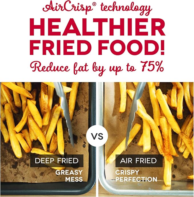 Dash Deluxe Air Fryer -Has AirCrisp® Technology - Adjustable Temperature Control & Auto Shut-Off Feature - Compact Nonstick Basket - 3 Quarts - Red