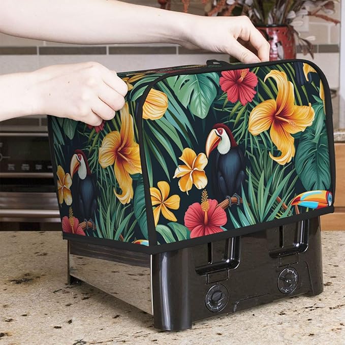 Tropical Jungle Birds Toaster Cover 2 Slice, Cute Rural Bread Machine Cover, Washable Dust-Proof Cover for Kitchen Small Appliance Cover,with Top Handle