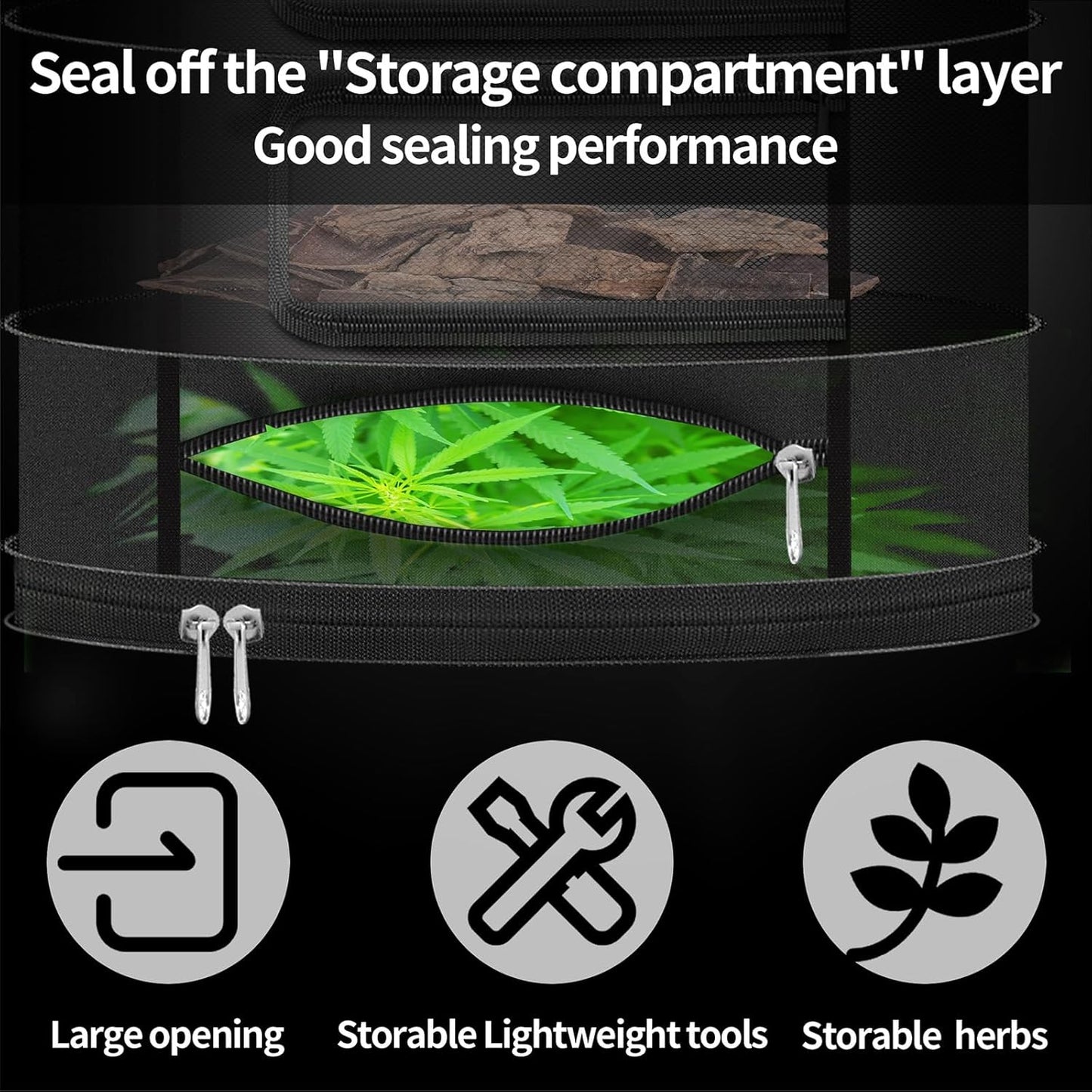 Herb Drying Rack Hanging Mesh Net，Small 4+1 Layer Plant Drying Rack with Door-Type Zipper & Closed Storage Compartment for Folding Basket Dryer Fiting in Grow Tents,Garden Outdoor