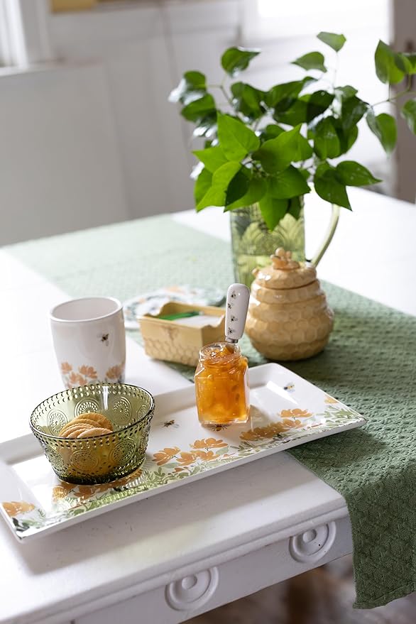 Boston International Embossed Stoneware Honey Pot Jar and Dipper, 2-Piece Set, Honeycomb