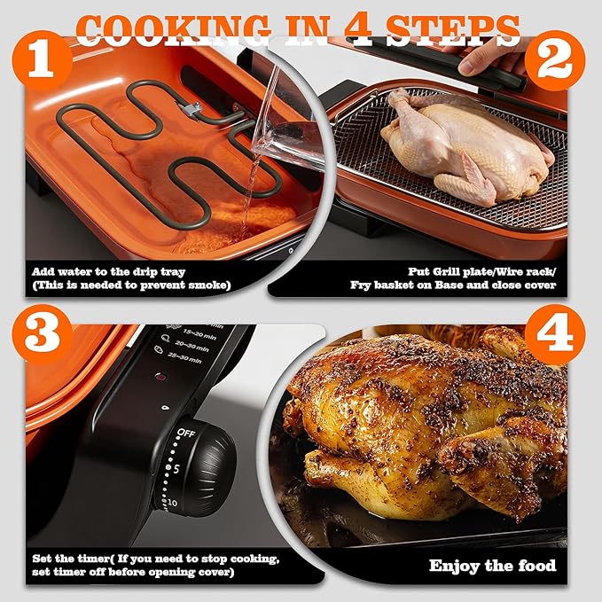 Electric Grill, Techwood 3-in-1 Indoor Grill Fish Roaster, Odor-Free 3-Layer Filter Korean BBQ Grill, Timer Control Knob, Double Sided Heating, Roast, Toast, Grill & More for Parties & Everyday Meals