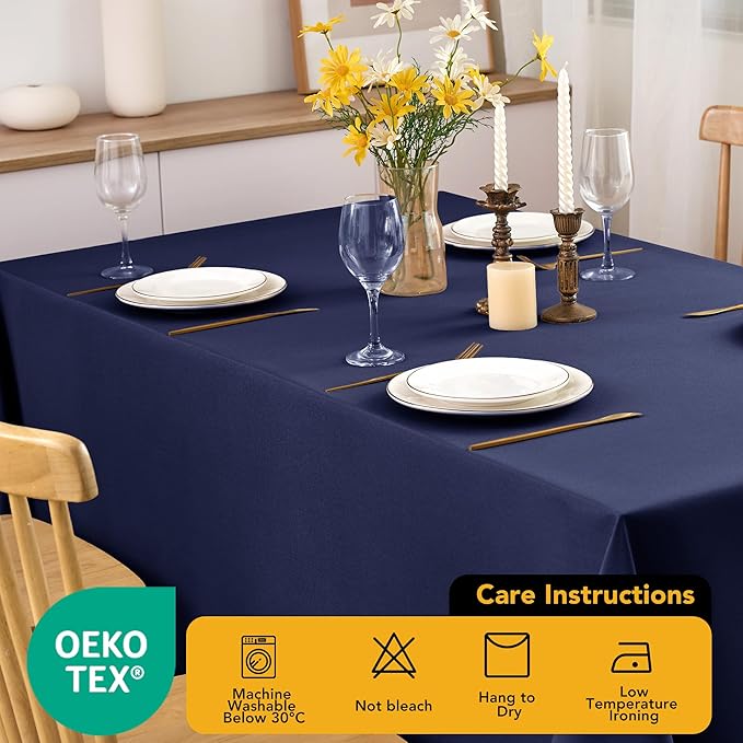 6-Pack Navy Blue Tablecloths for Rectangle Tables, 90 x 156 Inches, Stain-Resistant Polyester Fabric for 8 Foot Tables - Washable Table Covers for Weddings, Banquets, Birthday Parties, Events