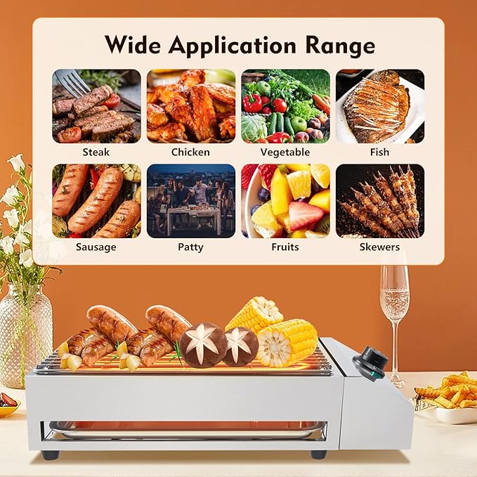 1800W Countertop Electric Griddle Flat Top Grill - Portable Barbecue, Smokeless Indoor, Non-Stick Cooking, Removable Plate BBQ With Temperature Control 110V