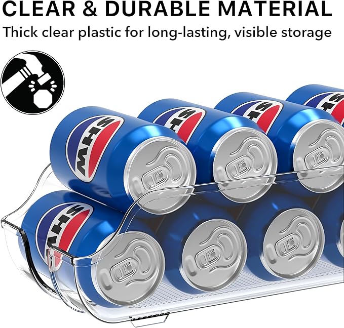 Simple Houseware Soda Can Organizer and Dispenser for Refrigerator / Pantry, Clear, Set of 2
