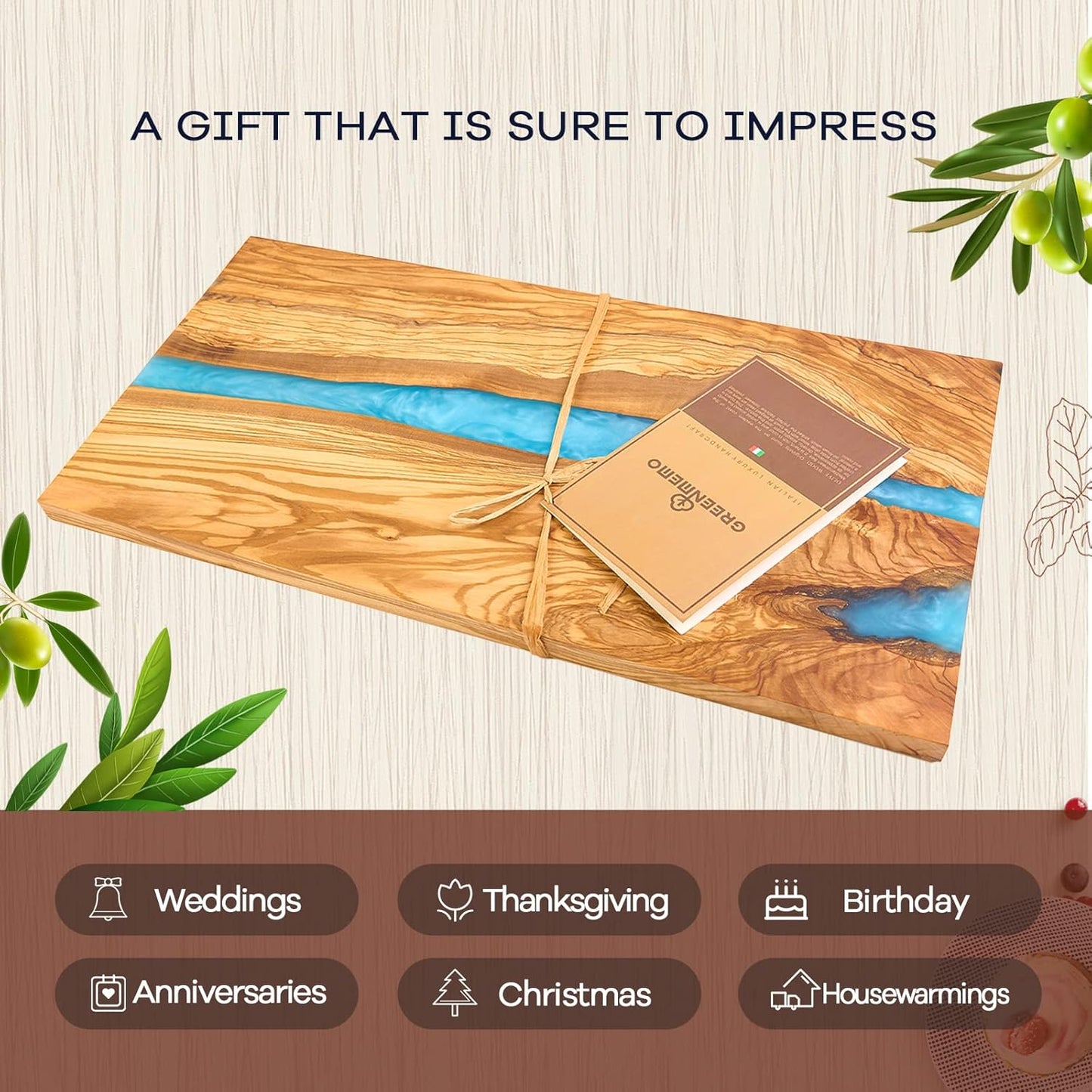 Italian Olive Wood luxury Cheese board with Resin, Charcuterie board, Chopping and Cutting Board for Meat Vegetable & Fruit, Wooden Epoxy Serving Board (Blue And White Gradient)