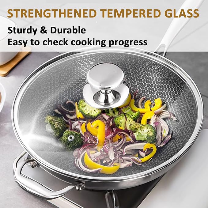 Glass Lid for 12 Inch Stainelss Steel Cast Iron Skillets Frying Pans, 30cm Tempered Lids for Dutch Ovens, 12 In Pan Cover with Stainless Steel Rim for Stock Pots, Dishwasher Safe