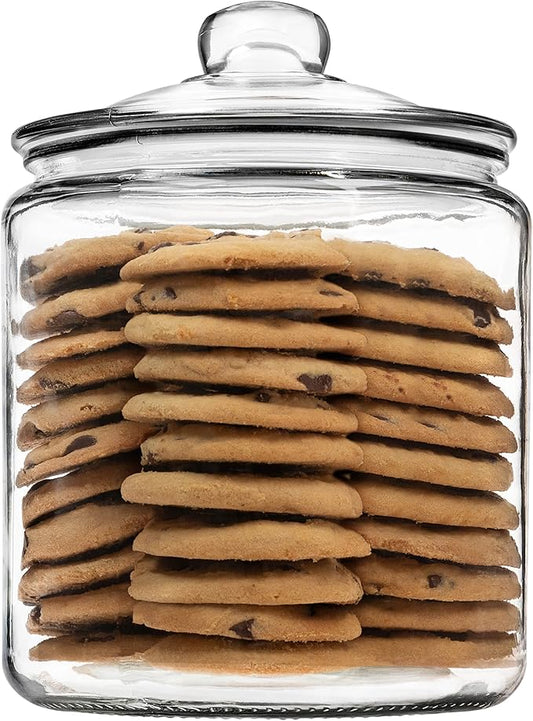 1 Gallon Glass Cookie Jar with Lid – Glass Jar with Lid - Airtight Food Storage Container for Cookies, Candy, Flour, Dog Treats – Clear Large Kitchen Jar for Pantry - Glass Containers with Lids