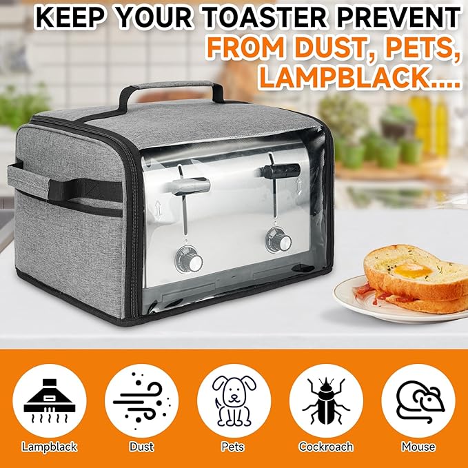 Toaster Cover 4 Slice with Aluminum Foil Lining and Base Compatible with Cuisinart/BELLA/Black and Decker,Cover Only,Grey
