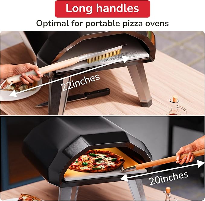 Senwosa Pizza Oven & Stone Brush with Scraper, Turning Fork & Bubble Popper Bundle - Essential Accessories & Tools for Any Pizza Oven
