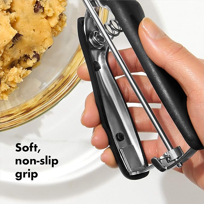 OXO Good Grips Medium Cookie Scoop,Black/Silver and OXO Good Grips Stainless Steel Scraper & Chopper,Silver/Black