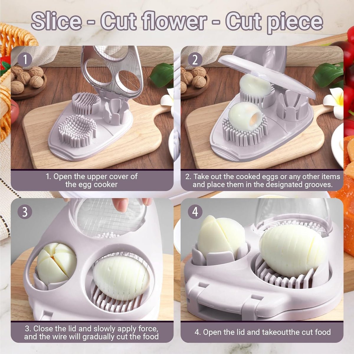 1 Pcs Stainless Steel Egg Slicer for Hard Boiled Eggs, 3 Slicing Modes, Ideal for Fruits and Vegetables, Easy to Clean Kitchen Cutter, Send Goods From Local Warehouse