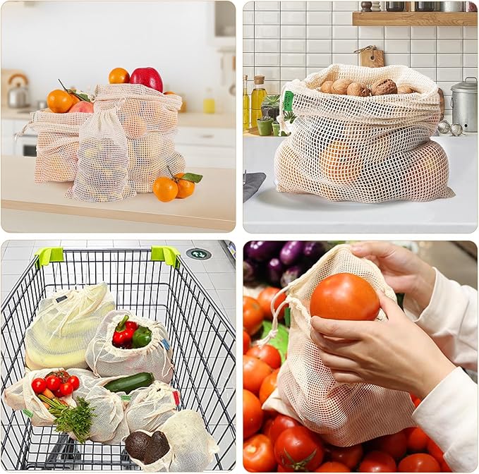 Ycsst 9 Pack Reusable Produce Bags, Cotton Mesh Vegetable & Fruit Bags for Grocery Shopping, Washable Eco Friendly Produce Storage, Reusable Grocery Bags Set (3 Sizes)