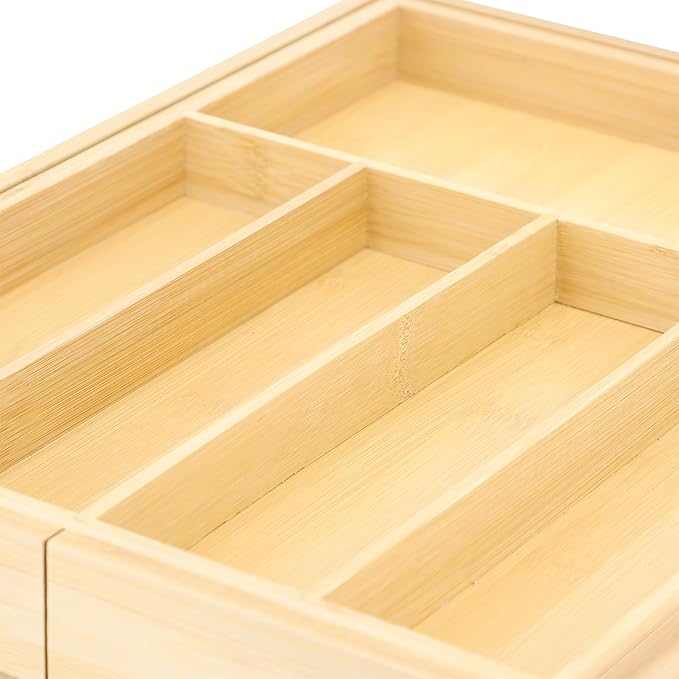 Elama Bamboo Wood Expandable Drawer Organizer Tray, Utensil Storage, Desk Drawer Storage (Expandable Tray)