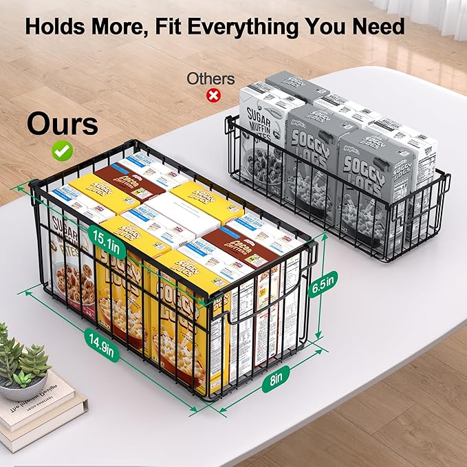 Freezer Organizer Bins, 2 Pack Stackable Deep Chest Freezer Organizer Bins, Foldable Freezer Baskets with Handles, Black Freezer Storage Organizer Baskets for 5/ 7 Cu.FT Sort Frozen Meats