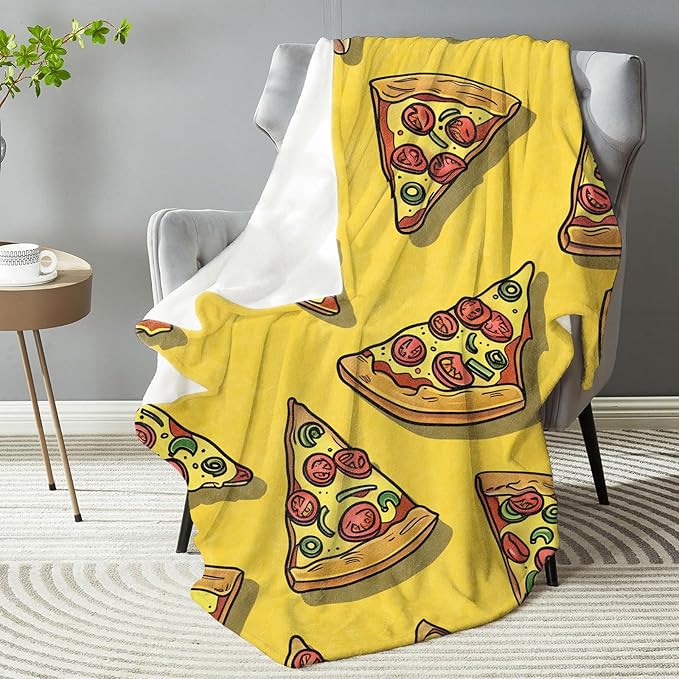 Funny Pizza Theme Plush Throw Blanket - Soft, Comfy, Lightweight, Warm, and Fuzzy - Ideal Gift for Men and Boys - Perfect for Couch, Bedroom, Travel, Bed - 50x40 inches