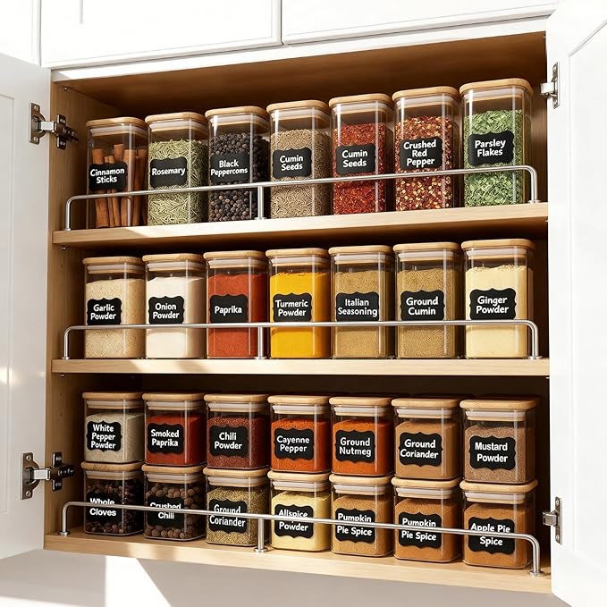 TBWIND 20 Pack 4 oz Square Glass Spice Jars with Lids and Labels – Airtight Small Seasoning Containers Set, Clear Glass Storage Jars for Seasoning, Spices, Kitchen Pantry Organization