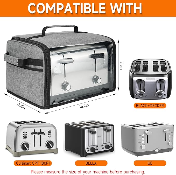 Toaster Cover 4 Slice with Aluminum Foil Lining and Base Compatible with Cuisinart/BELLA/Black and Decker,Cover Only,Grey
