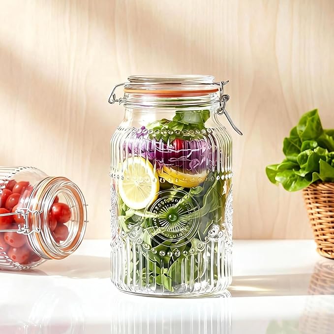 Amzcku Wide Mouth Vintage Mason Jars with Airtight Lid 128oz 1 Gallon, Canister Gallon Jars for Kitchen Storage - for Coffee, Sugar, Beans 2 Pack
