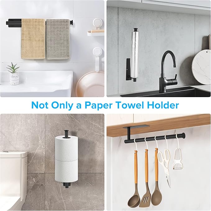 2nd Gen Paper Towel Holder Under Cabinet No Drilling, [More Sturdy] Self Adhesive or Drilling Paper Towel Holder Wall Mount for Kitchen, RV, [Fit Mega Paper Towel Roll] SUS304 Stainless Steel