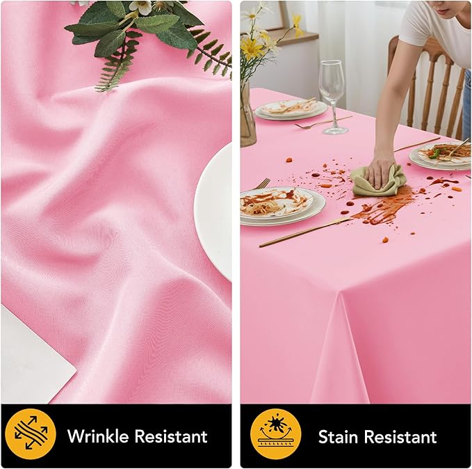 10-Pack Pink Tablecloths for Rectangle Tables, 70 x 108 Inches, Stain-Resistant Polyester Fabric for 6 Foot Tables - Washable Table Covers for Weddings, Banquets, Birthday Parties, Events