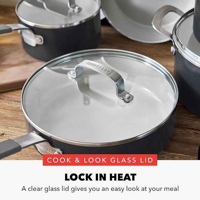 GreenPan x Bobby Flay 13 Piece Nonstick Cookware Pots and Pans Set, PFAS-Free Diamond Ceramic, Induction Suitable, Easy Clean Dishwasher & Oven Safe, Stay-Cool Silicone Handles, Glass Lids, Graphite