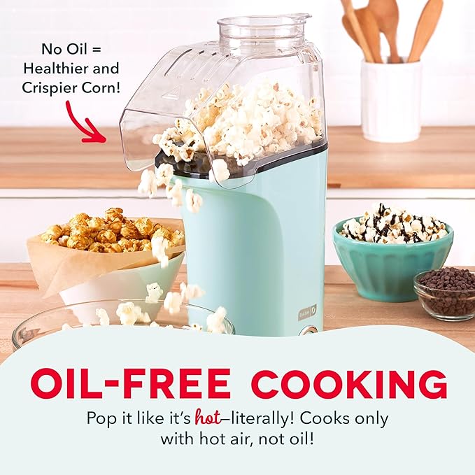 Dash Fresh Pop Popcorn Maker - Oil-Free,Air Popcorn Popper - With Measuring Cup & Recipe Guide - Perfect for Movie Nights - 16 Cups,Aqua,(Pack of 4)