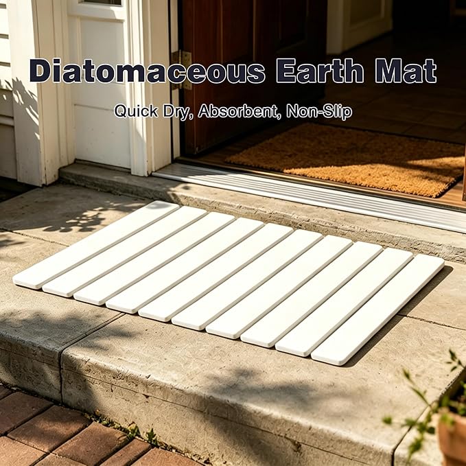24"x16" Diatomaceous Earth Dish Drying Mat - Quick Dry Stone Pad, Collapsible White Mat with 10-Leaf Design for Granite Counters, Dishes, Cups & Bottles