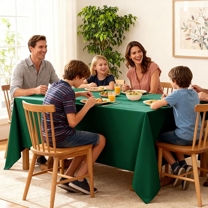 6-Pack Hunter Green Tablecloths for Rectangle Tables, 90 x 132 Inches, Stain-Resistant Polyester Fabric for 8 Foot Tables - Washable Table Covers for Weddings, Birthday Parties, Events