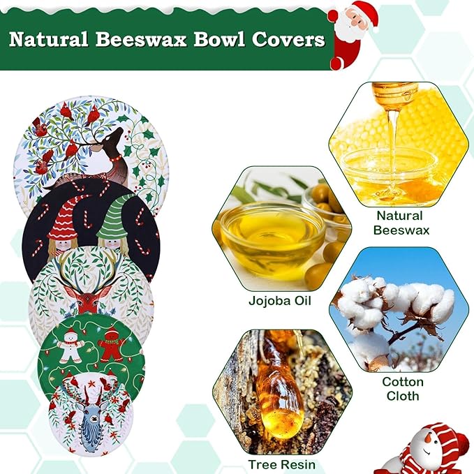 5-Size Reusable Beeswax Bowl Covers for Bread Proofing, Cotton Cloth Flexible Beeswax Wraps for Food Storage (Elk)