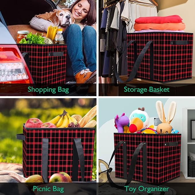 WISELIFE Reusable Grocery Bags 2 Pack,Large Grocery Tote Bag Water Resistant Shopping Bags Foldable Grocery Bag for Clothes,Shoes and Picnic,Red
