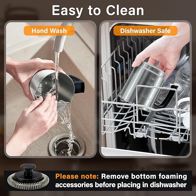 4 in 1 Milk Frother and Steamer, 500ml Electric Foam Maker with Dial Control & LED Indicator, Hot & Cold Milk Frother, Non-Stick Stainless Steel, Silent, Easy to Clean, for Coffee