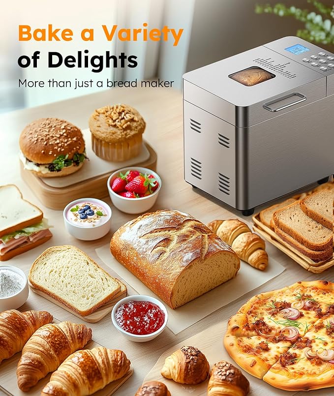 2LB Bread Maker Machine, OSIPOTO 17 in 1 Automatic Stainless Steel Bread Machine, Non-stick, Beginner-Friendly Controls, 15 Hour Timer, Easy to Clean Low Noise, High Success Rate for Homemade Bread