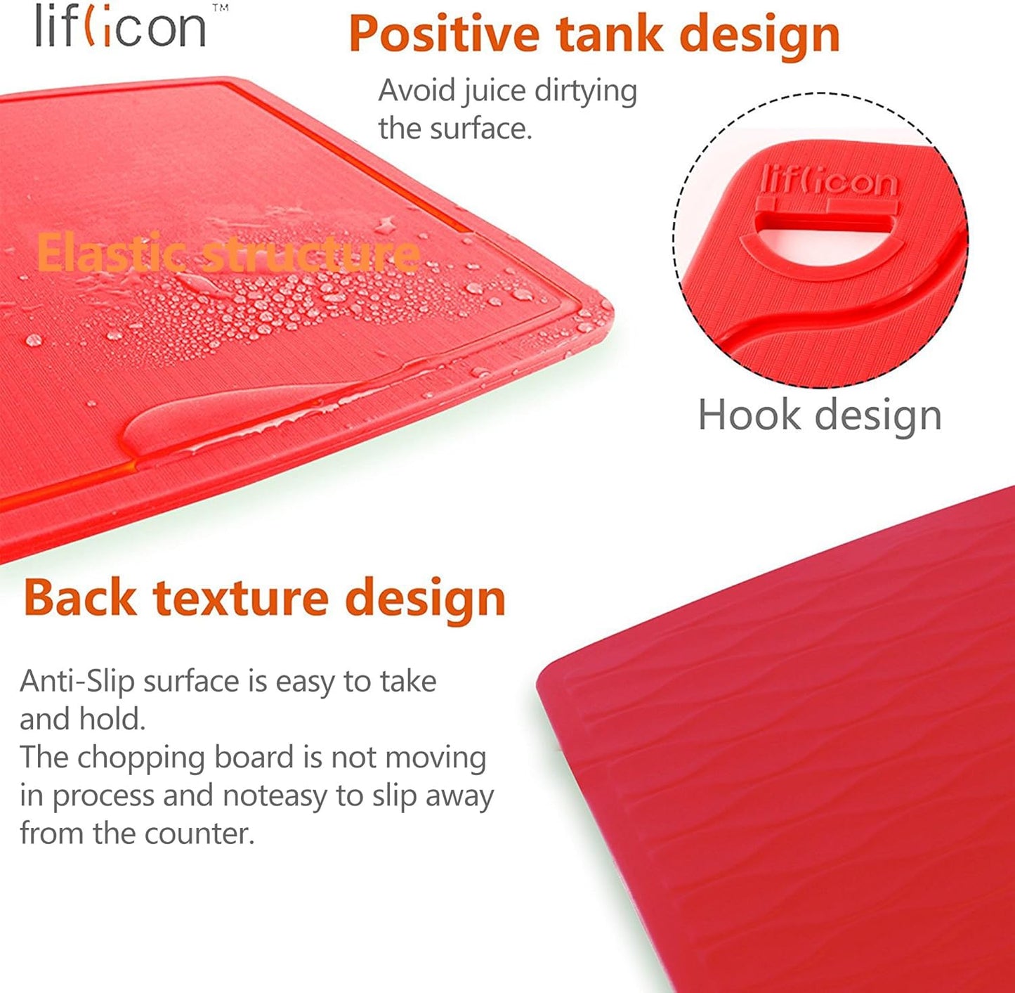 Thick Silicone Cutting Board 12.6'' x 9.1'' Juice Grooves Easy Grip Handle Dishwasher Safe-Red