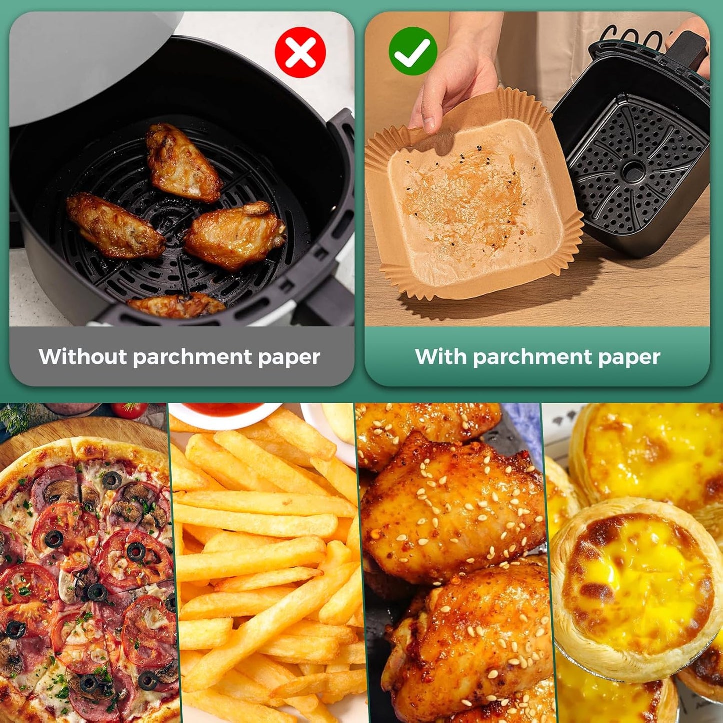 Air Fryer Paper Liners, 200pcs Air Fryer Liners Disposable, 8" Square Baking Liner for 5-8 qt Airfryer Basket, Non-stick and Oil Proof Parchment Paper for Oven, Pans & Baking