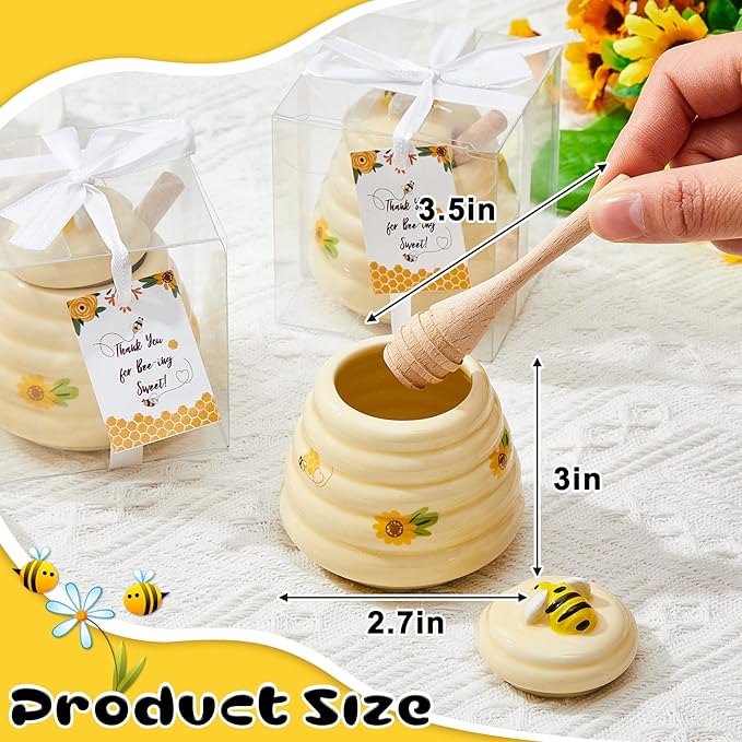Yinder 12 Pcs Baby Shower Prize for Winners Honey Party Favors 3 oz Ceramic Honey Jars with Dippers Mini Bee Themed Pots with Goodie Boxes for Baby Shower Wedding Favors Bee Themed Party Gifts